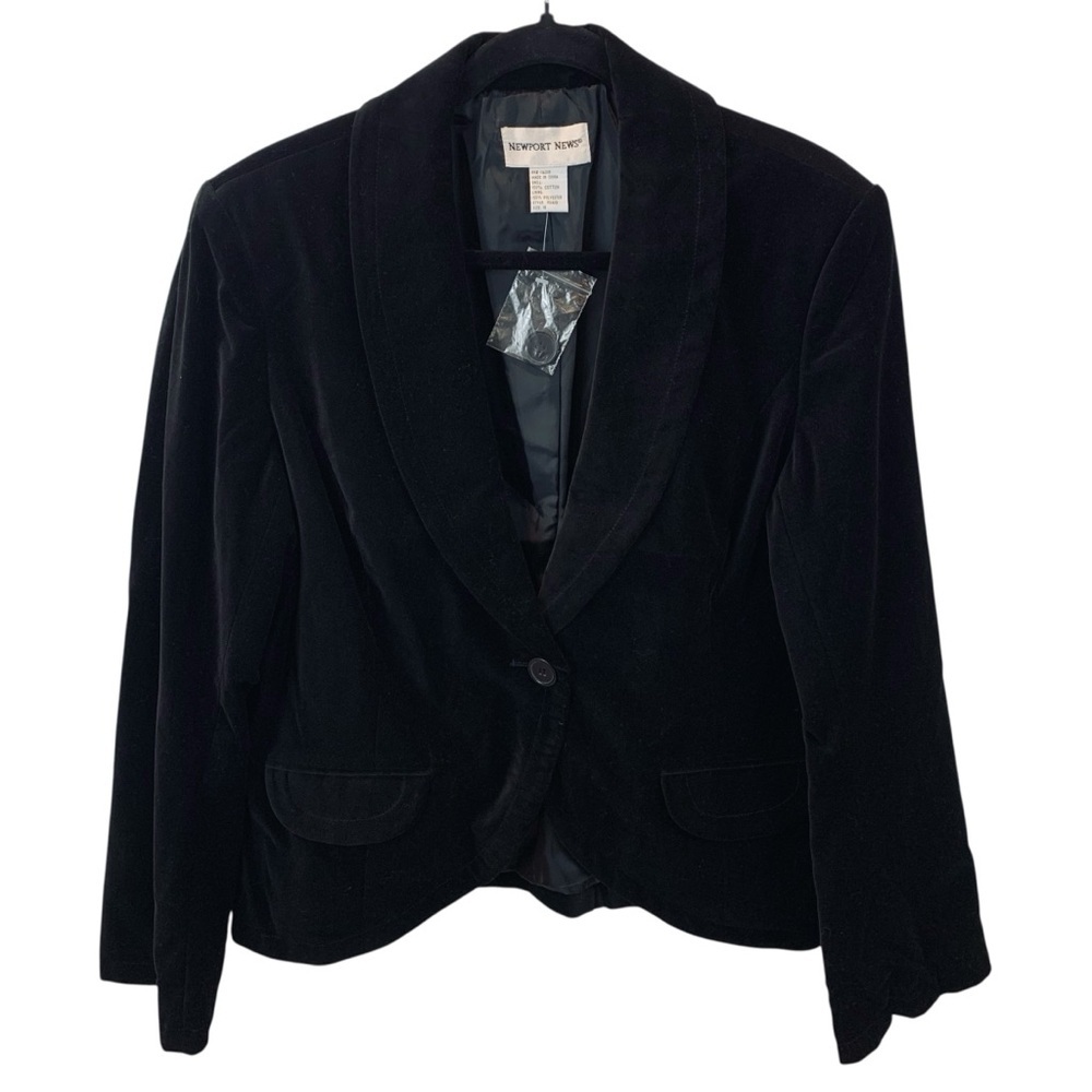 NWOT Vintage Newport News sz 18 Black Velvet One Button Women's Blazer Evening